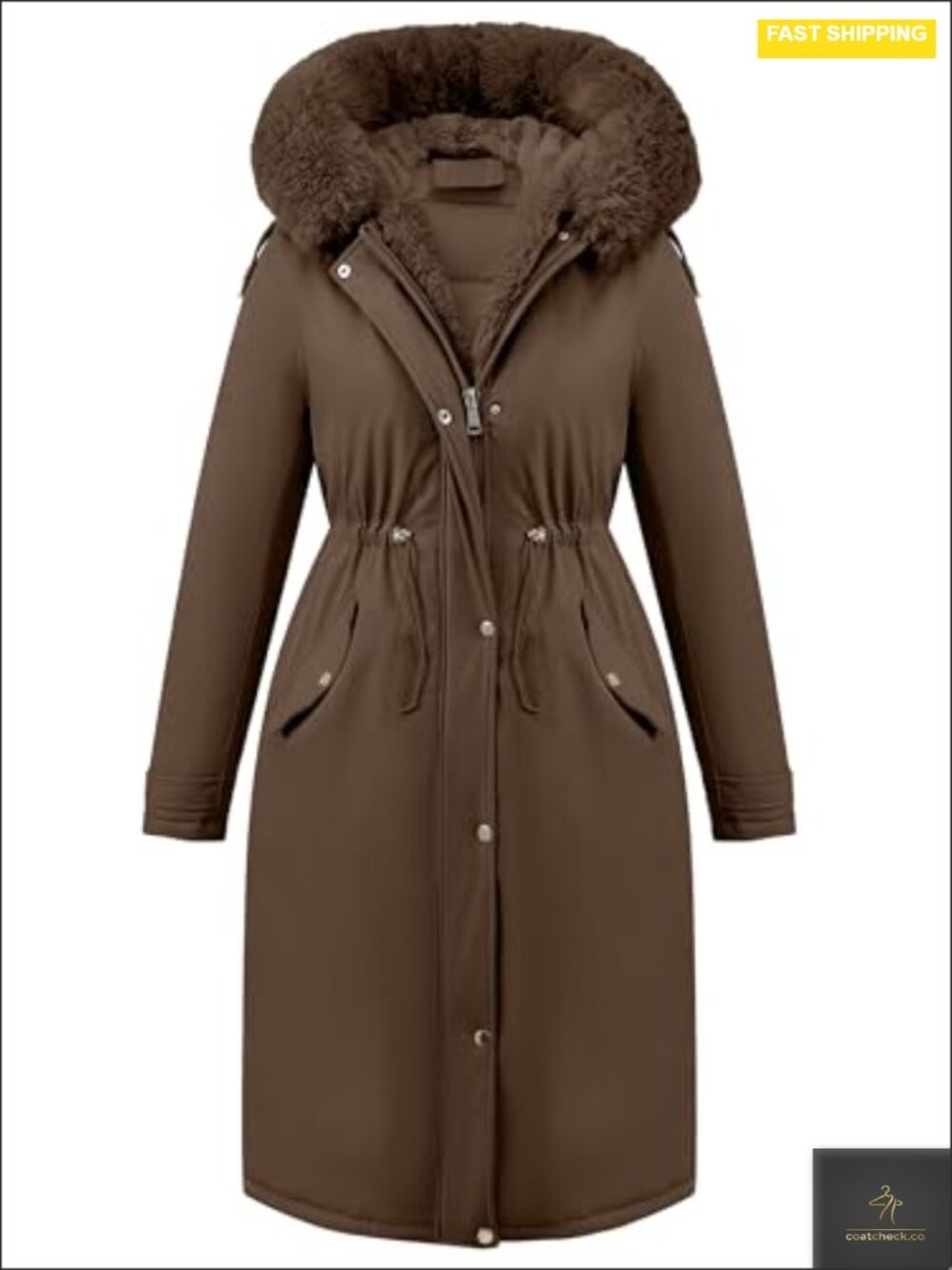 Women Winter Puffer Long Parka Quilted Down Coat Detachable Faux Fur Hood